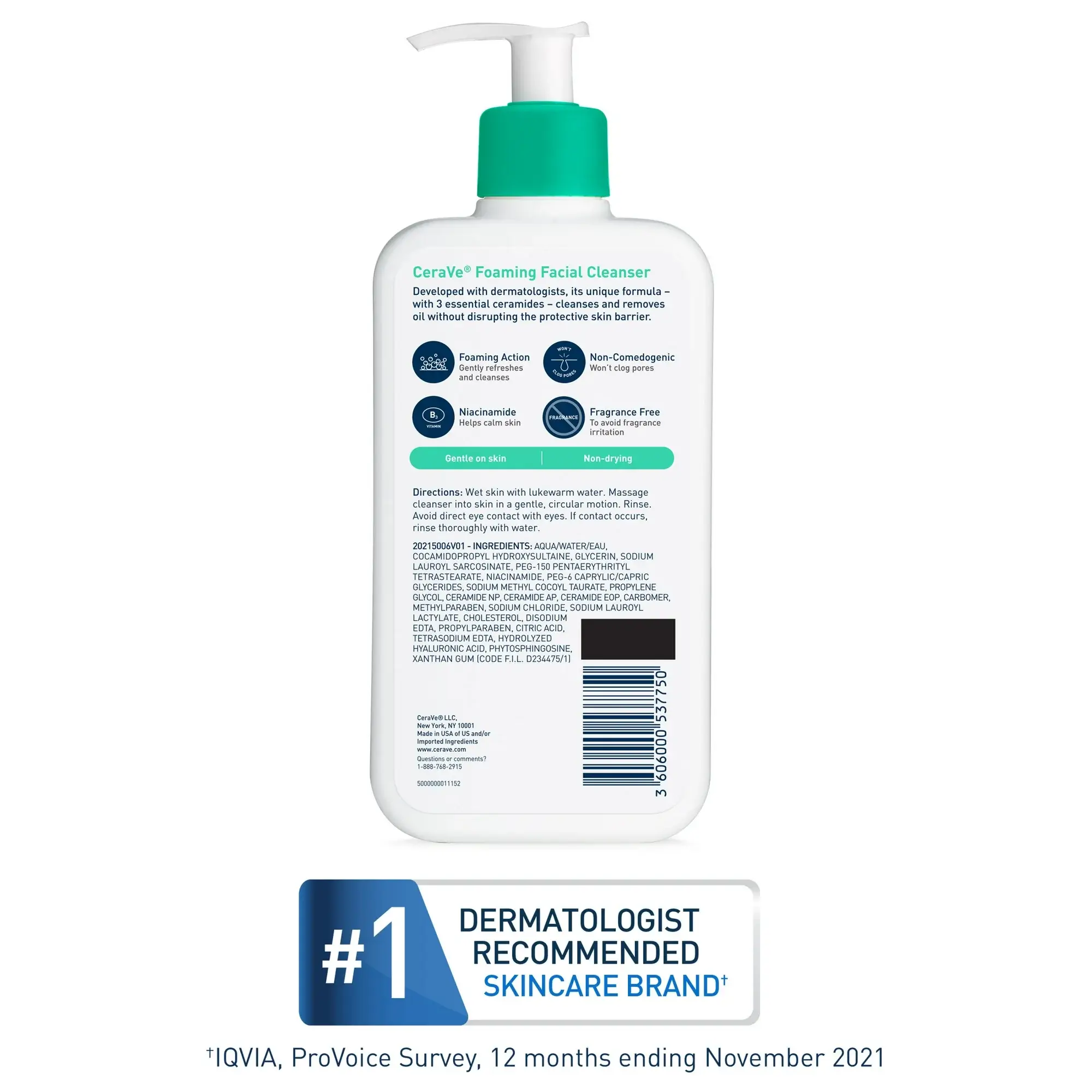 CeraVe Foaming Facial Cleanser, Daily Face Wash for Normal to Oily Skin, 12 fl oz - 355ml - Image 2